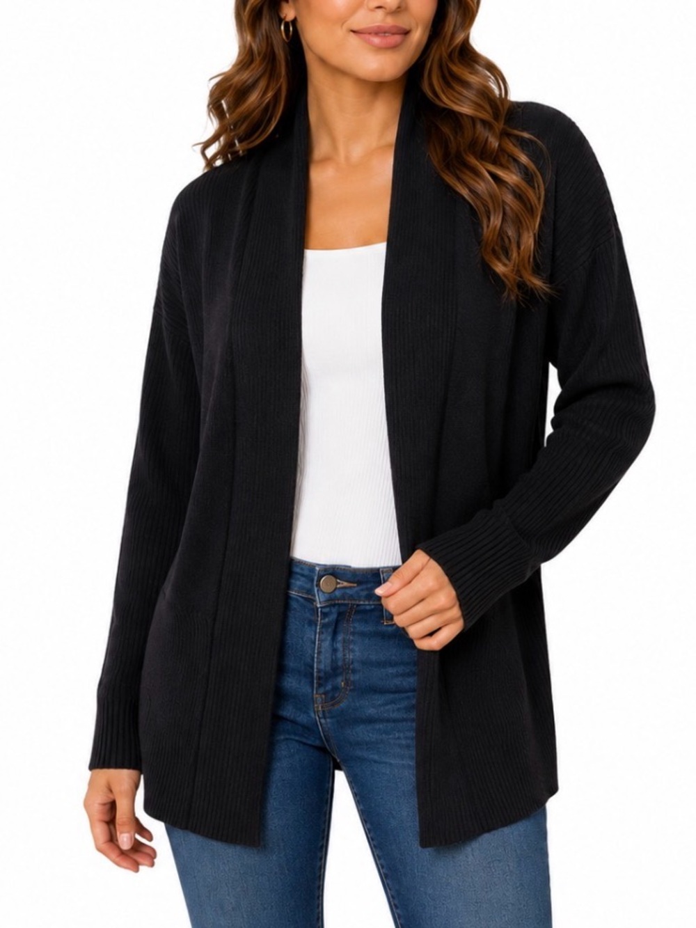 Premise Black Open-Front Ribbed open front Cardigan Sweater SZ MD